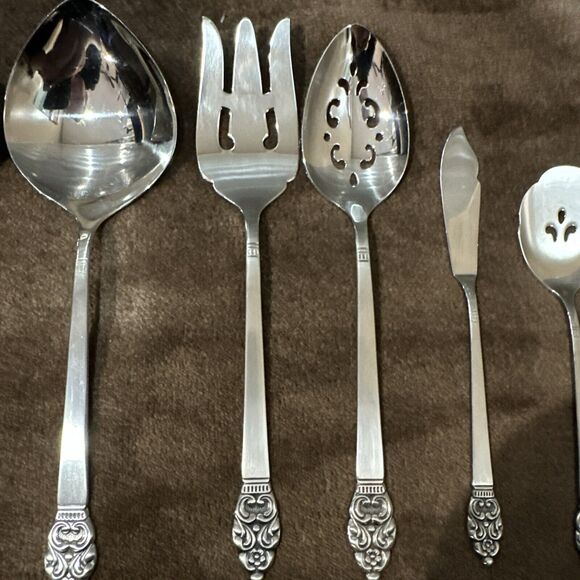7pc Serving Set Fork Casserole Pierced Oneida Community VINLAND Stainless - Picture 5 of 10
